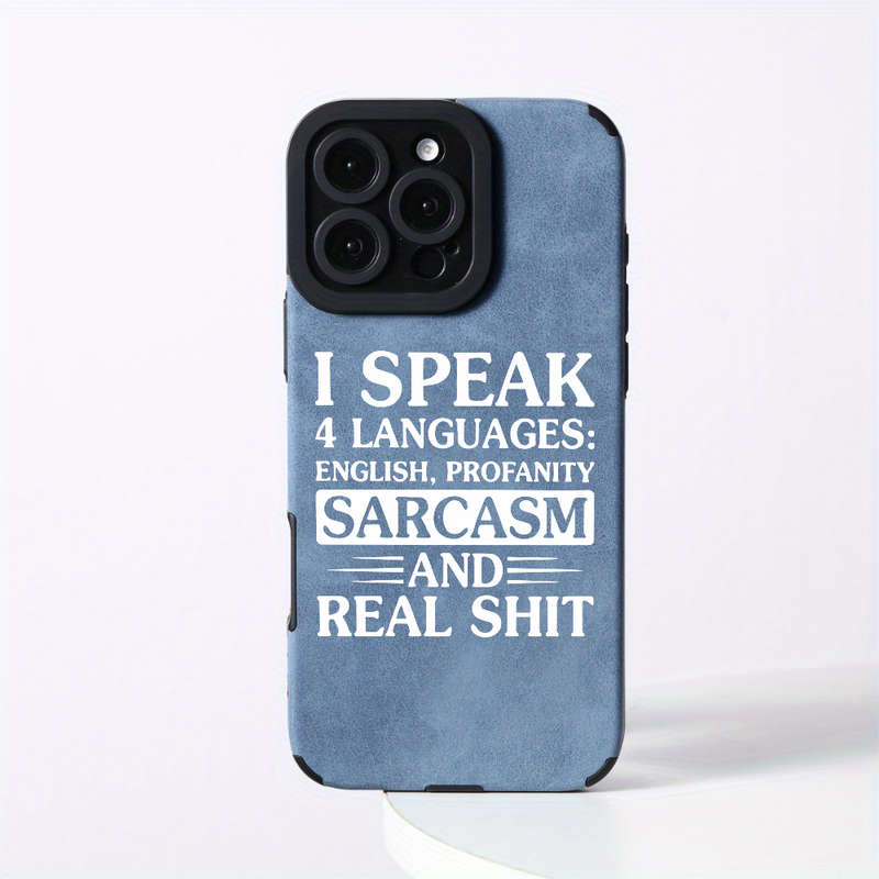 1Pc Blue For iPhone 15 Pro Max Four Languages Real Phone Case