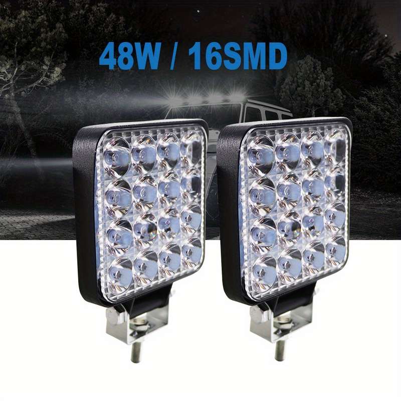 2pcs 16 LED Work Light Bar for Off-Road SUV Tractor & 4WD Truck 8.38cm High-Intens