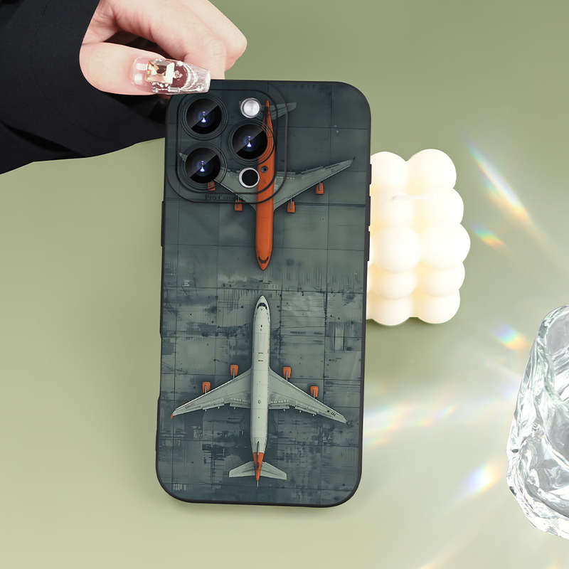 1Pc Black For iPhone 13 Mini Airplane Patter Phone Case