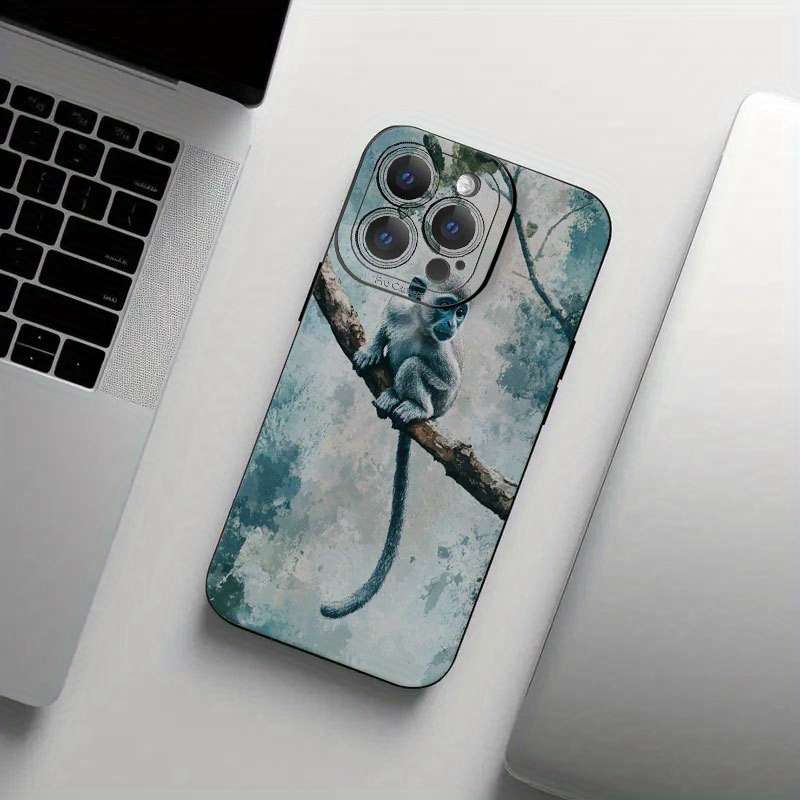 1Pc Black For iPhone 13 Grey Monkey Phone Case