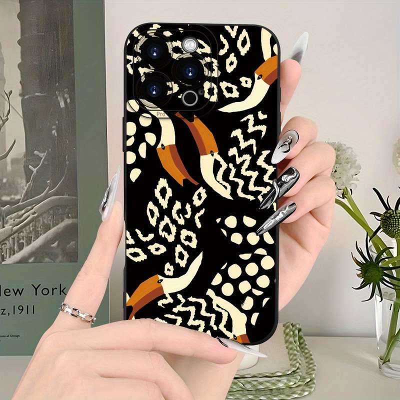 1Pc Black For iPhone 16 Plus African Style Feather Phone Case