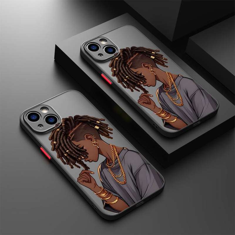 1Pc Mixed Color For iPhone 14 Pro Max African Girl Matte Phone Case