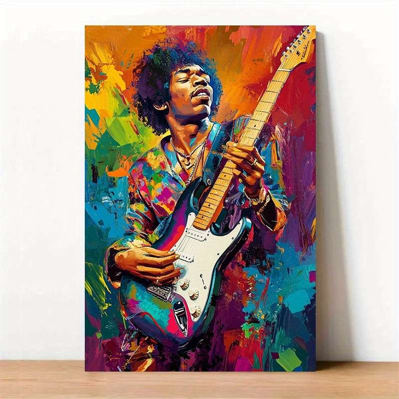 1pc  Vibrant Jimi Hendrix-Inspired Guitar Canvas Art Poster Unframed Wall Decor for Living Roo