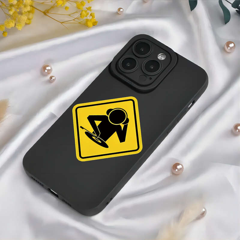 1Pc Black For iPhone XR Cartoon Safety Signs Phone Case