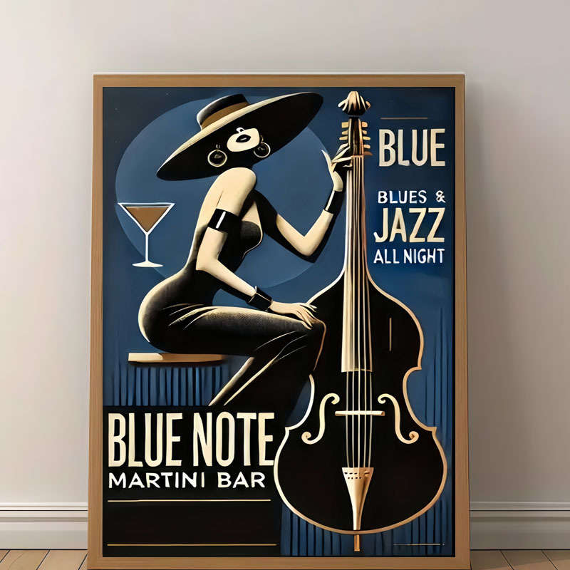 1pc  Vintage Blue Note Jazz Club Canvas Print Poster Frameless Wall Art Decor with Retro Style