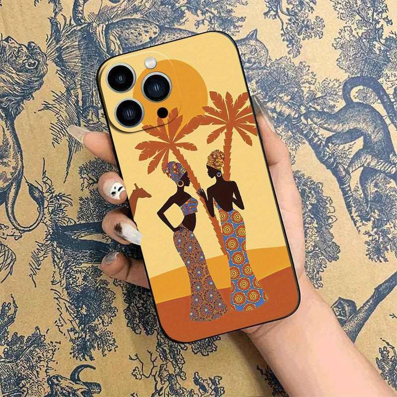 1Pc Black For iPhone 14 Pro Max African Lady TPU Phone Case
