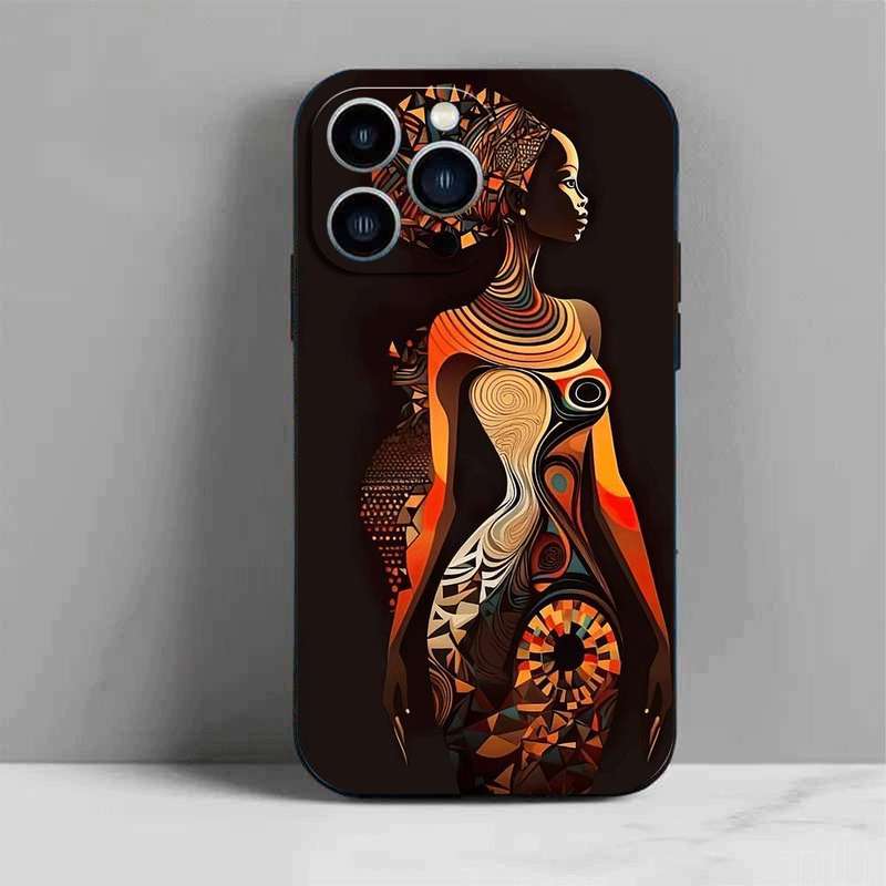 1Pc Black For iPhone 12 African Style TPU Phone Case