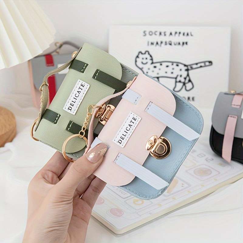 1pc Cute Female Creative Mini Compact Coin Purse Bag Small Wallet with Lock and Keychain Pendant
