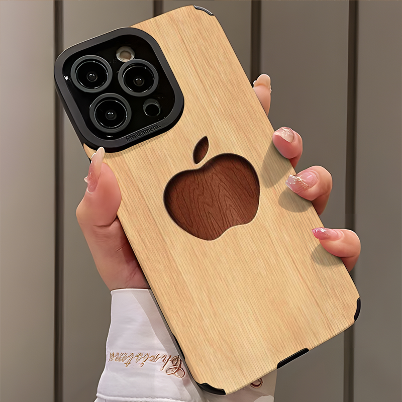 1Pc Mixed Color  For iPhone 12 Pro Apple Logo Wood Grain Phone Case