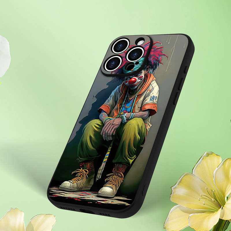 1Pc Black For iPhone 16 Plus Hip Hop Clown Pattern Phone Case