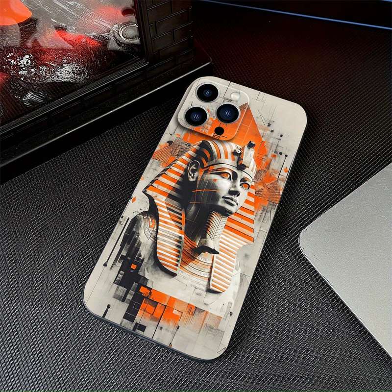 1Pc Black For iPhone 15 Pro Max Egypt Cartoon Pattern Phone Case