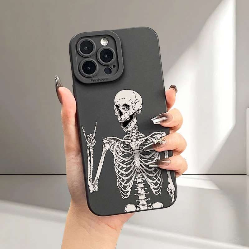 1Pc Black For iPhone XR Skeleton Biye Pattern Phone Case