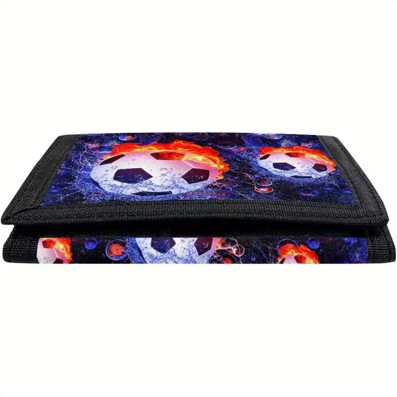 1pc Soccer Flame Trifold Wallet for Teens and AdultsRFID Blocking Durable Polyester Lightweigh