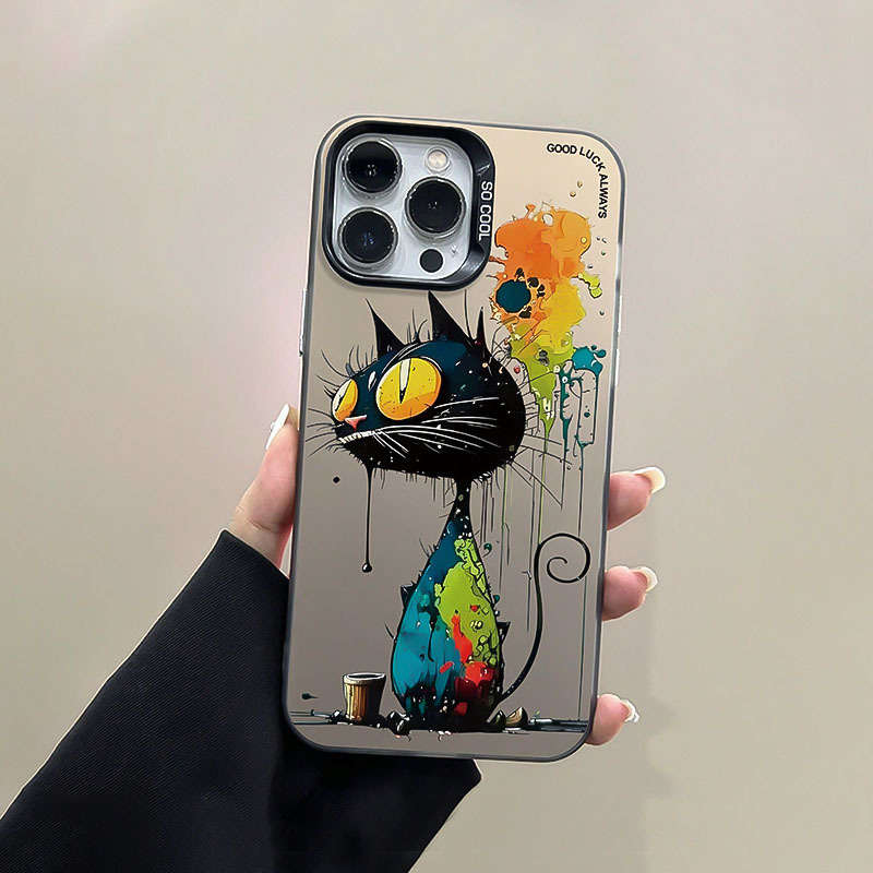 1Pc Black For iPhone 15 Big Eyed Cat Graphic Phone Case