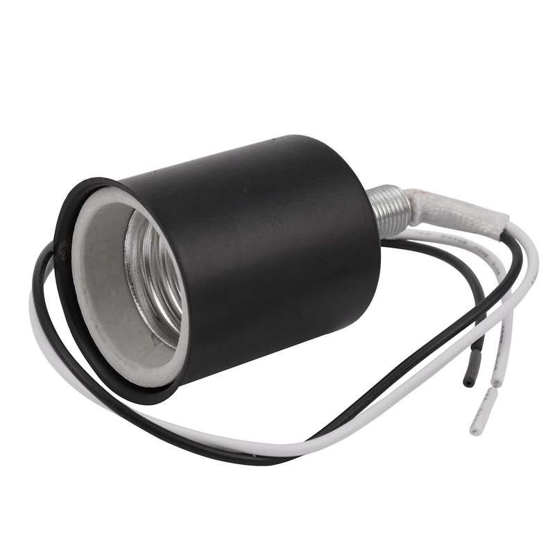 3x E27 Ceramic Base Socket Adapter Metal Lamp Holder with Wire Black