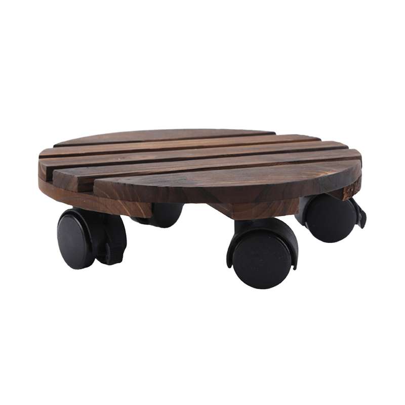 Plant Stand Caddy Flower Pot Wooden Trolley Mover with Wheels-30cm