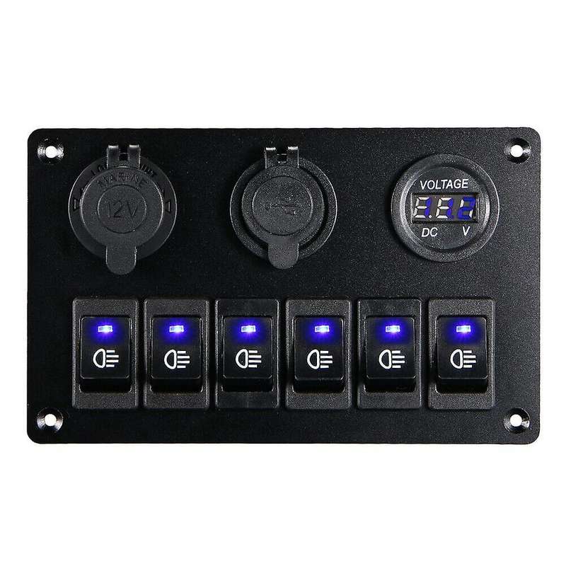 6 Gang Switch Panel with 12v-24v Led Digital for Rv Truck Boat Suv