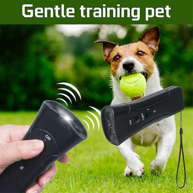 Ultrasonic Dog Repeller & Trainer & LED Flashlight - Black