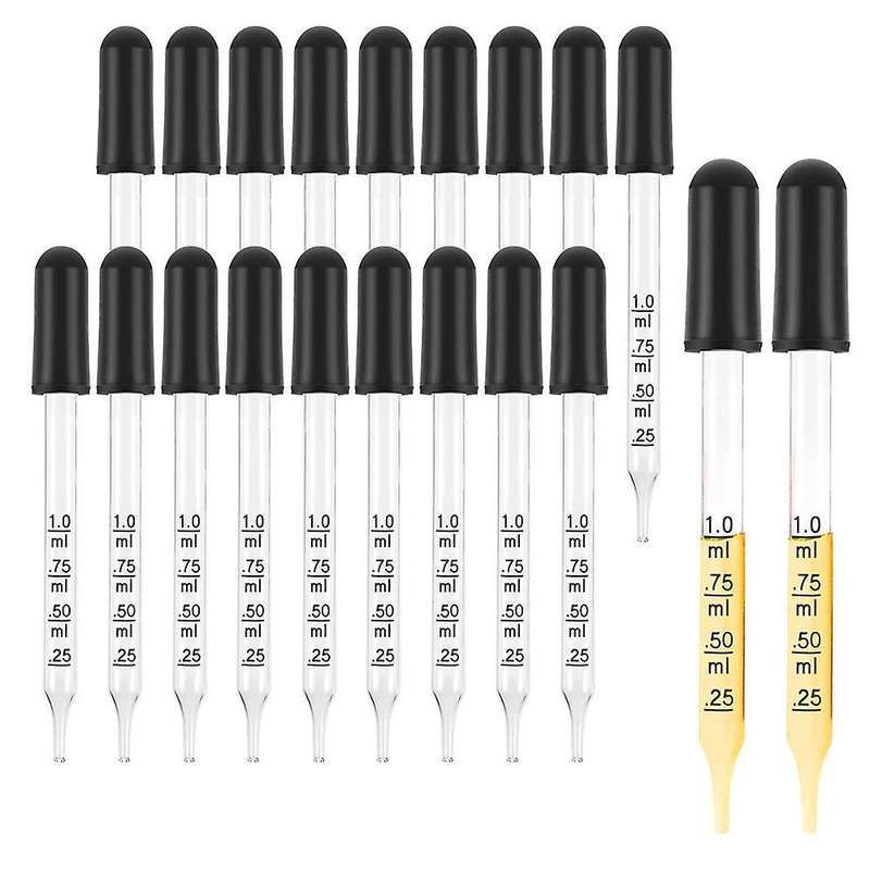 20pcs 1ml Glass Liquid Droppers, Eye Dropper Pipettes with Black