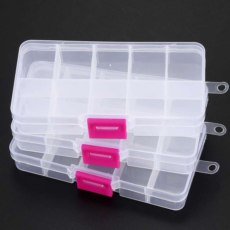 3pcs 10 Grid Electronic Component Parts Kits Plastic Storage Box Case