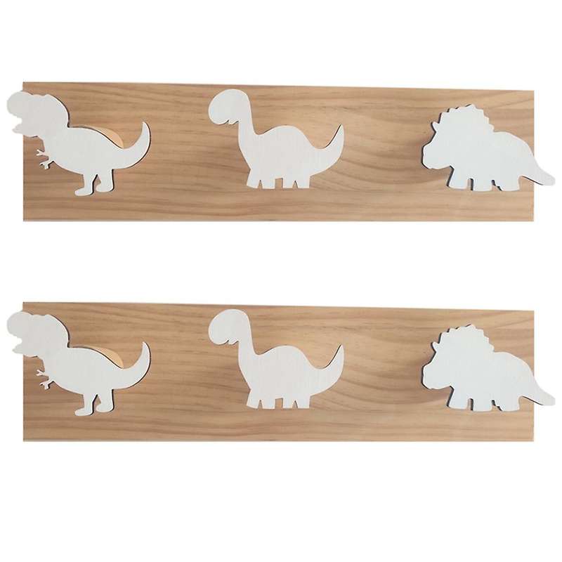 Kids Dinosaur Wall Mounted Coat Hooks Wooden Door Hanger -white