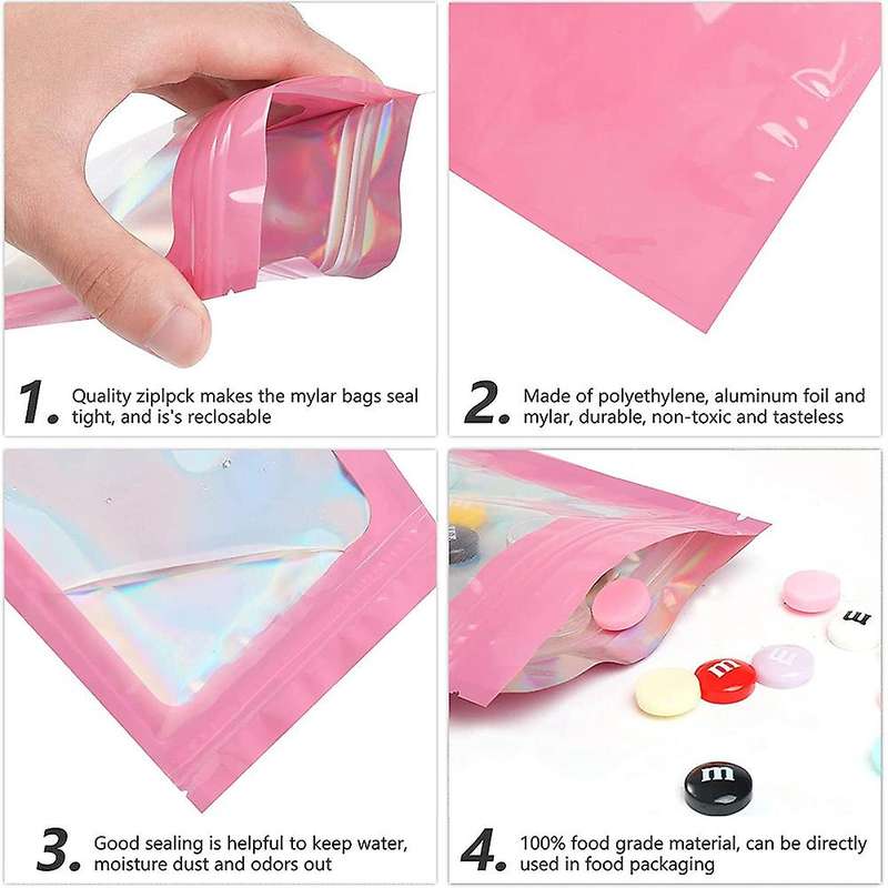 200 Pcs Smell Proof Mylar Bags Holographic Packaging Bags, Resealable
