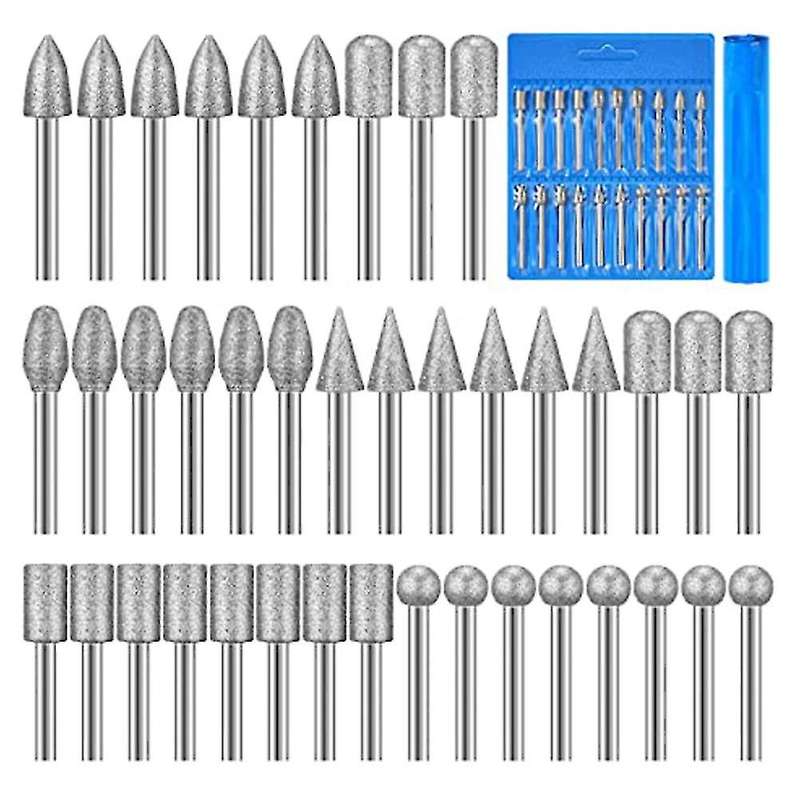 40 Pieces Diamond Burr Bits Stone Carving Set for Dremel Rotary Tool