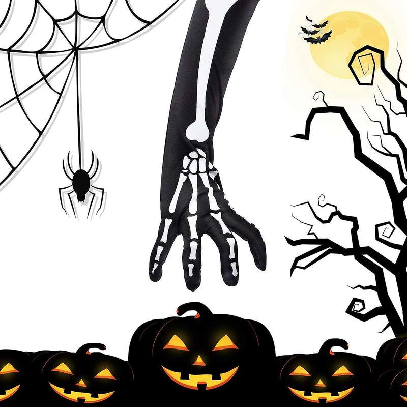 2 Pairs Halloween Skeleton Gloves with Skeleton Arm Sleeve Gloves