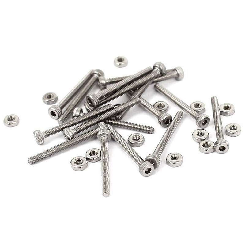 M2 X 20mm Long Hex Socket Knurled Cap Screws Bolts Nuts Set 20pcs
