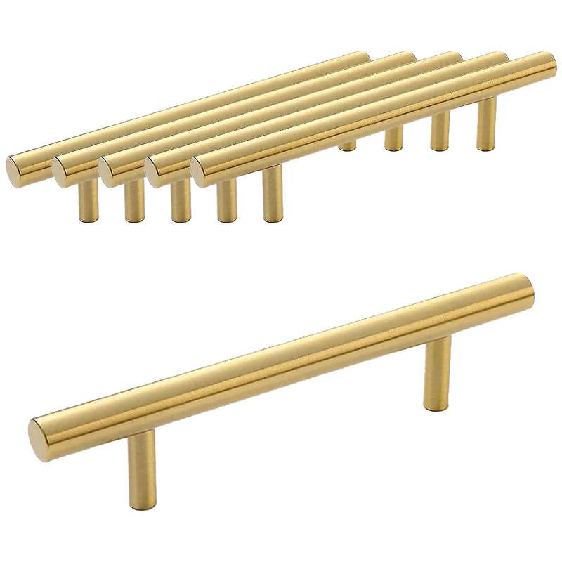 6 Pcs Gold Drawer Handles, Aluminum Alloy T Bar Handle for Kitchen