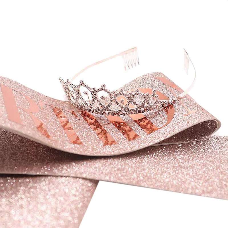 Birthday Queen Belt and Rhinestone Crown-rose Gold Birthday Gift
