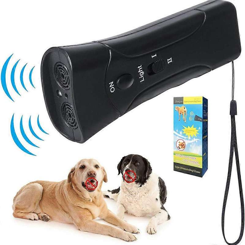 Ultrasonic Dog Repeller & Trainer & LED Flashlight - Black