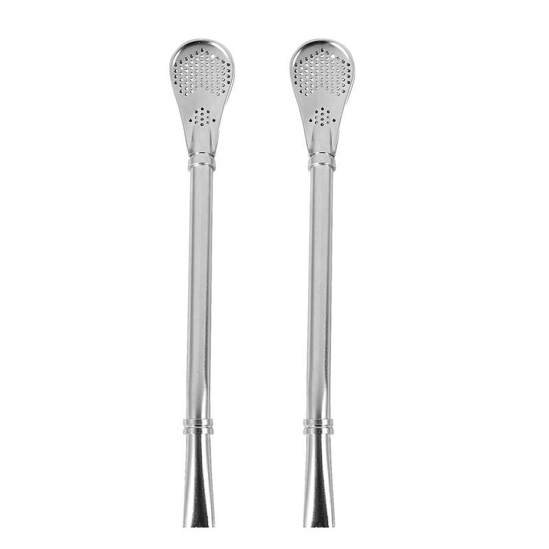 Set Of 2 Pcs ~ Stainless Steel Yerba Mate Tea Bombilla Straw Filtered