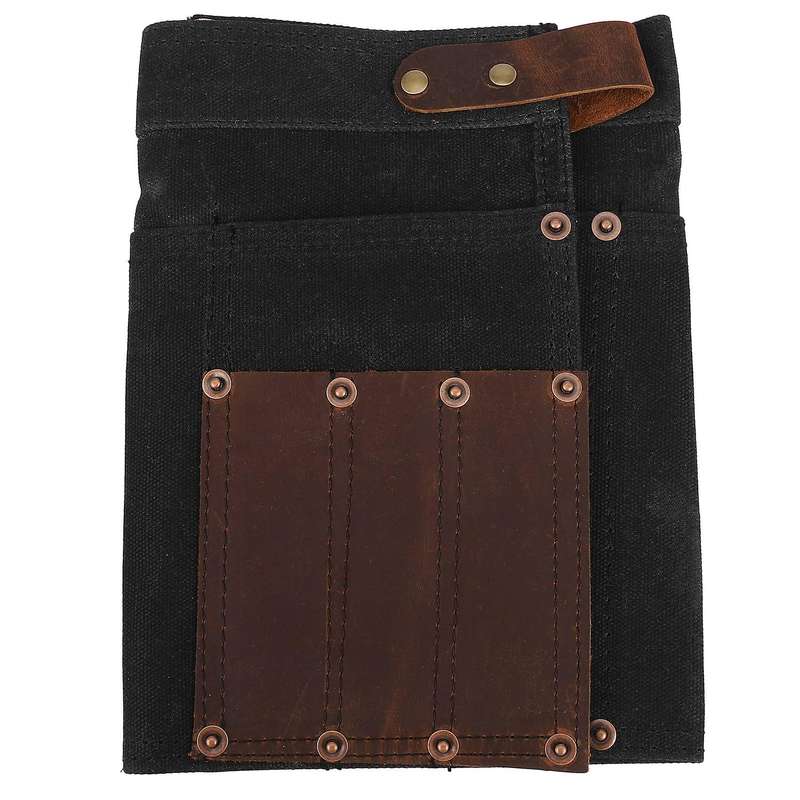 Multi Pocket Apron for Women Real Leather Canvas Half Apron Black