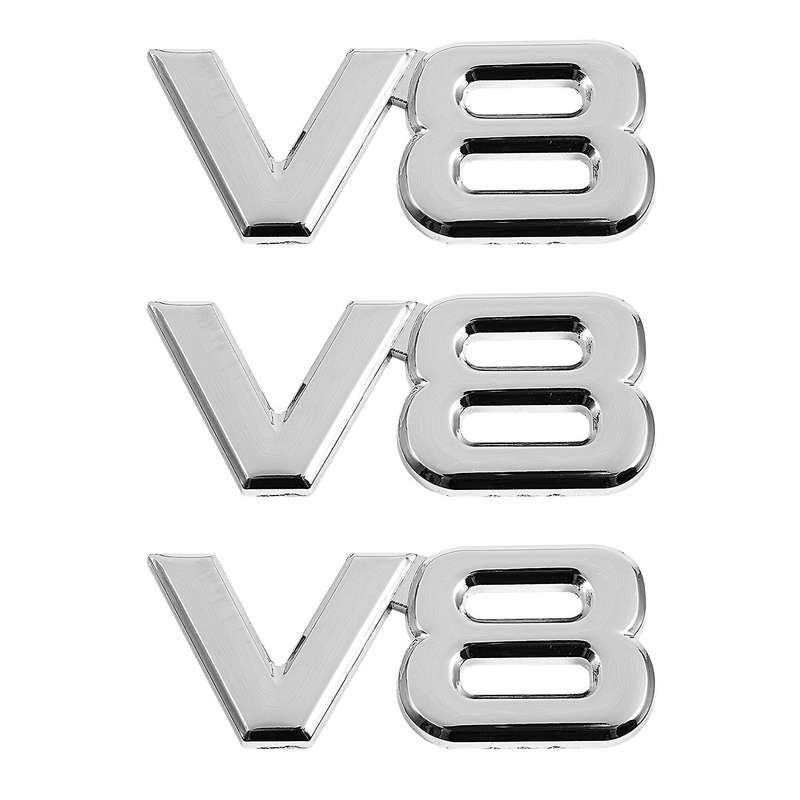 3d Silver Auto Motor V8 Car Rear Emblem Decal Badge Sticker 7.5x3.5cm