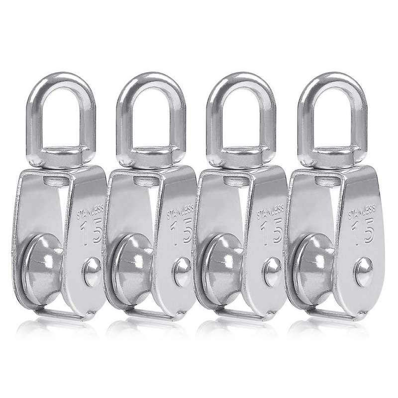 4pcs Single Pulley Block M15 Stainless Steel Small Pulley Roller
