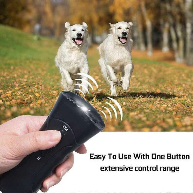 Ultrasonic Dog Repeller & Trainer & LED Flashlight - Black