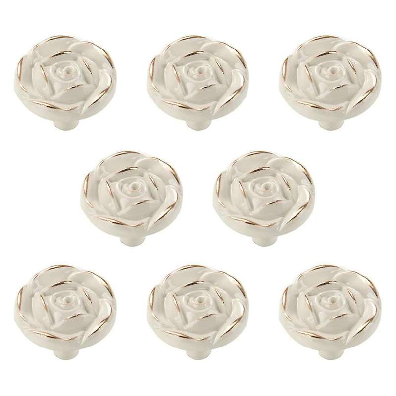 8pcs Rose Flower Zinc Alloy White Drawer Pull Handles for Dresser