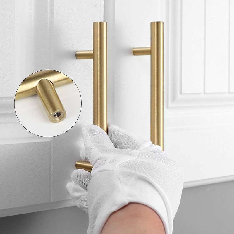 6 Pcs Gold Drawer Handles, Aluminum Alloy T Bar Handle for Kitchen