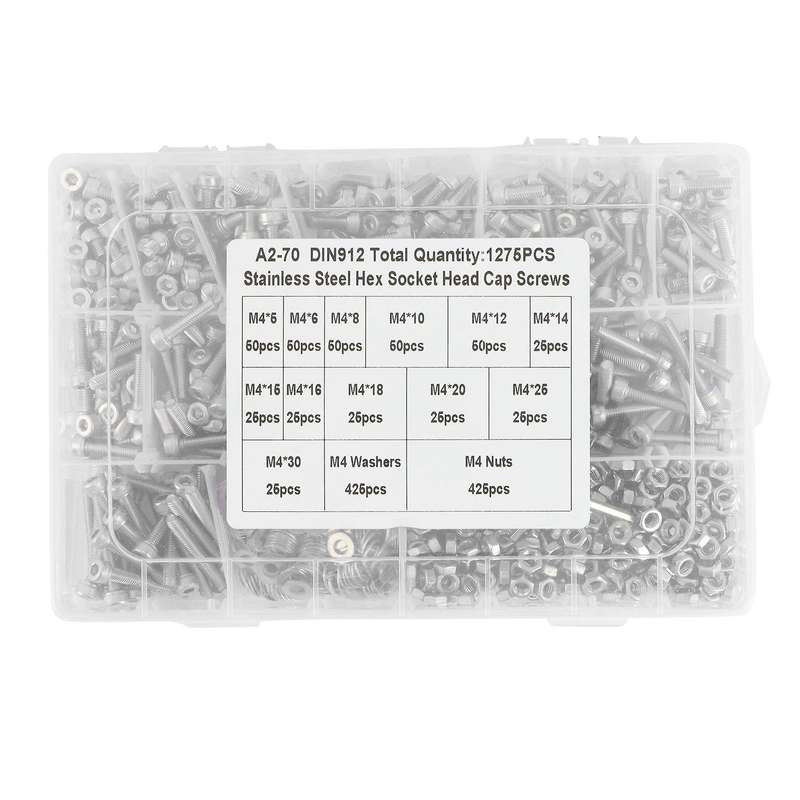 304 Stainless Steel Hexagon Socket Screw Bolt Nut Washer Sorting Kit
