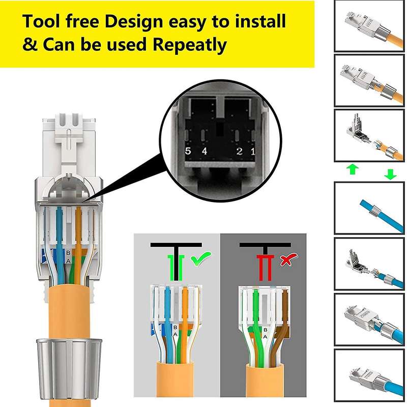 2 Pcs for Rj45 Cat7 Connectors Tool Free Shielded Toolless Modular