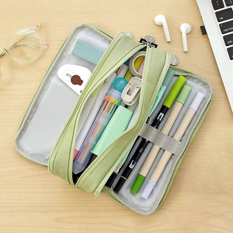 Angoo Pencil Case 3 Compartment Pouch Pen Bag for School Teen(pink)