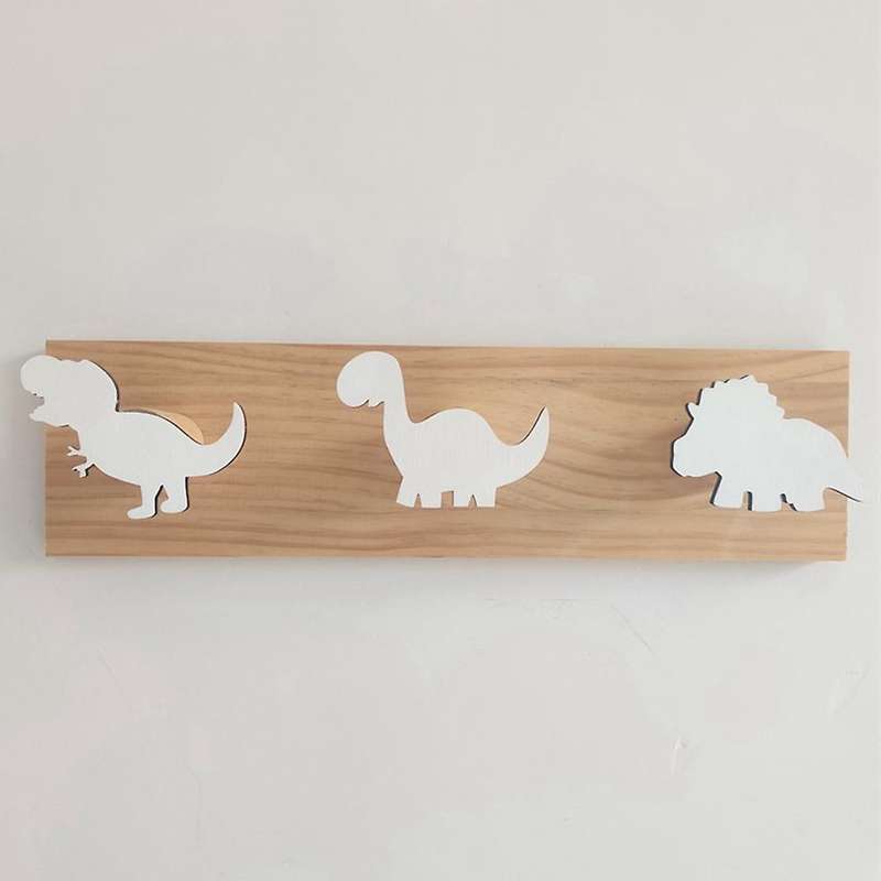 Kids Dinosaur Wall Mounted Coat Hooks Wooden Door Hanger -white