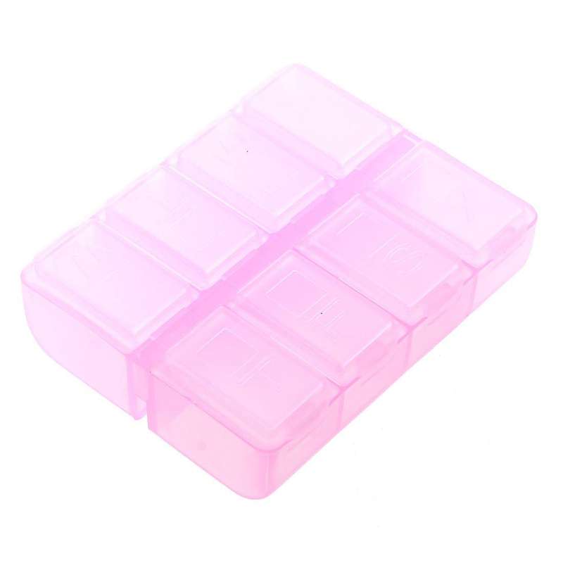 Plastic Rectangle 8 Compartments 7 Days Medicine Pill Box Pink