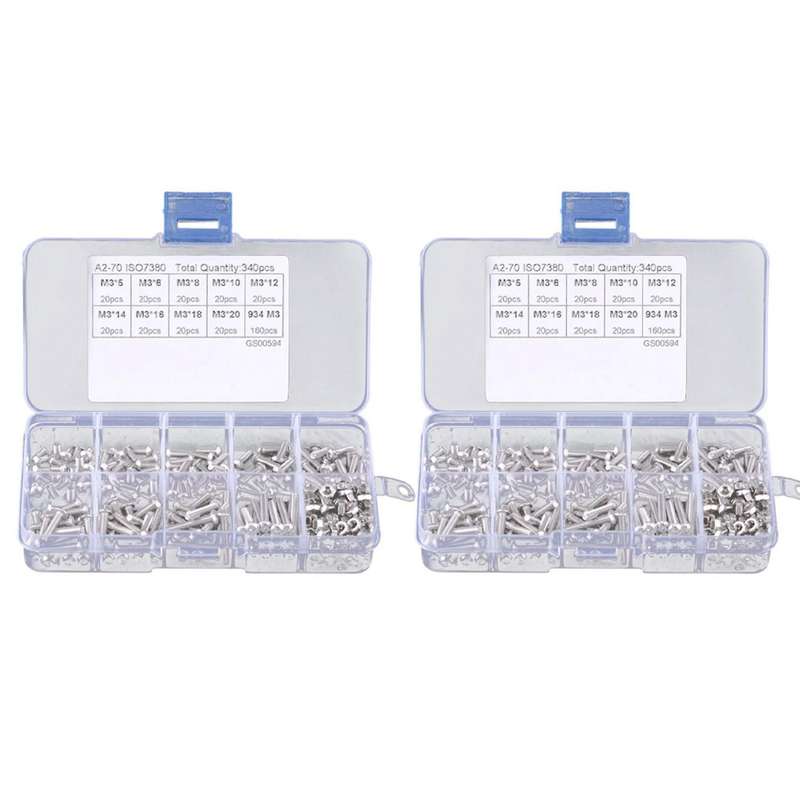 340pcs M3 Hex Socket Screw Nut Screws Nuts Assortment Kit Fastener