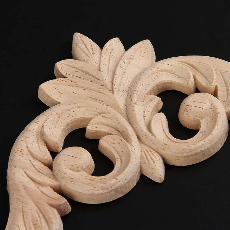 Wood Carved Corner Mouldings Applique Furniture Decor 4pcs 12x12cm