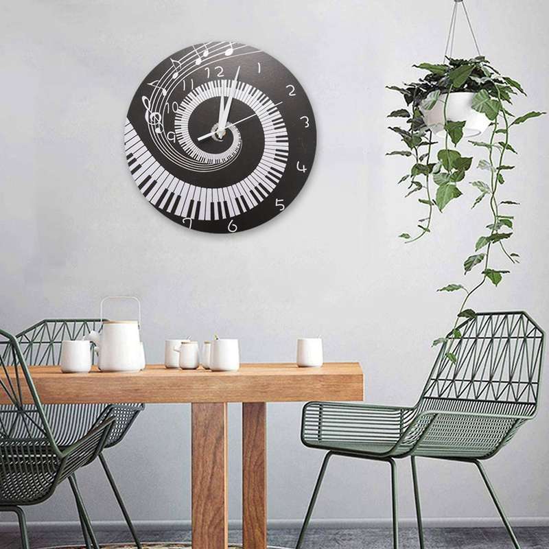 2x Piano Key Clock Music Notes without Battery Black + White Acrylic