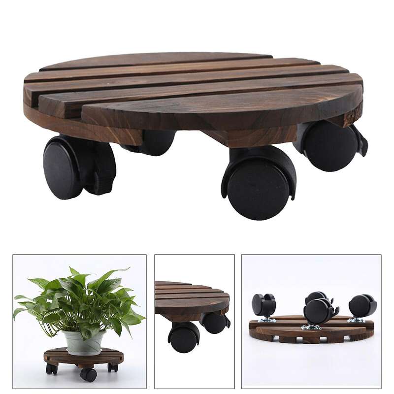 Plant Stand Caddy Flower Pot Wooden Trolley Mover with Wheels-30cm