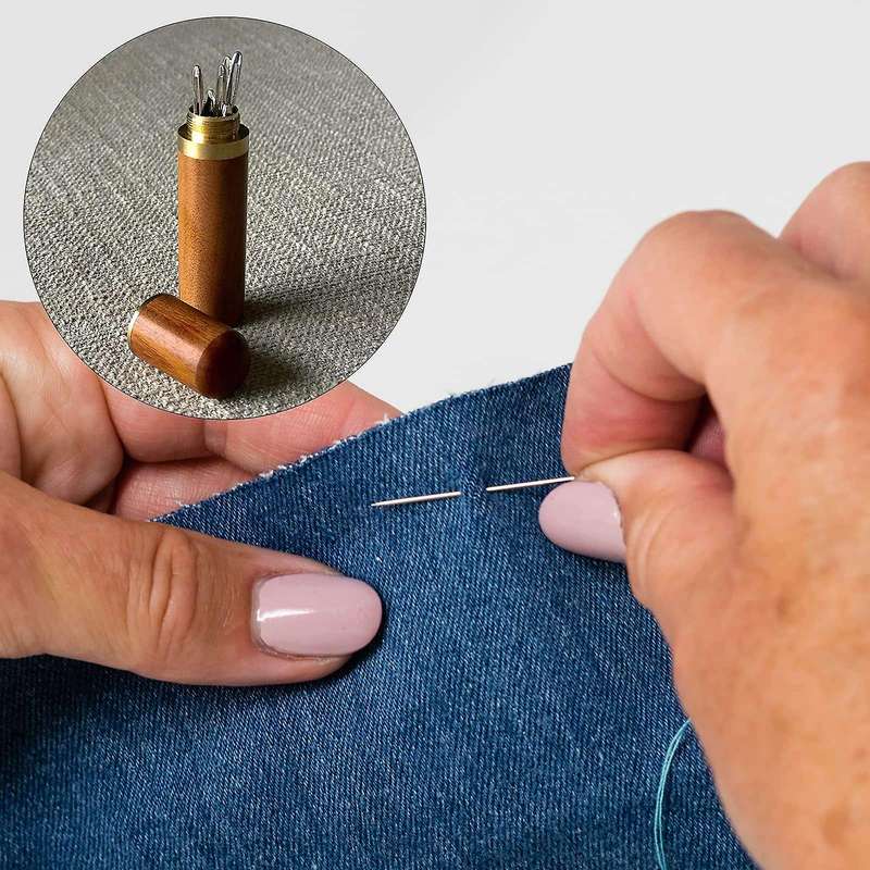 Wooden Needles Case for Storing Sewing Needles, with Sewing Thimble