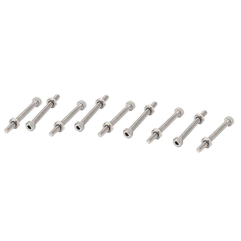 M2 X 20mm Long Hex Socket Knurled Cap Screws Bolts Nuts Set 20pcs